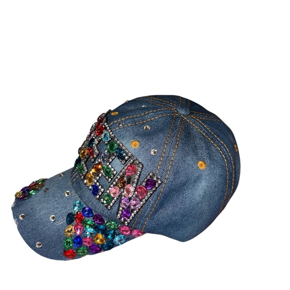 EUC! Embellished Denim Cap with QUEEN Multicolor Gems - Picture 2 of 4